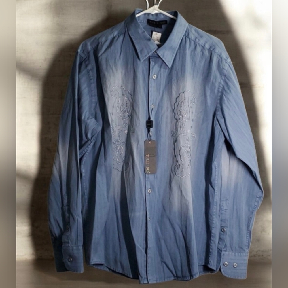 Cotton Western Shirt Tulliano mens Large Washed Look ombré two-tone embroidered